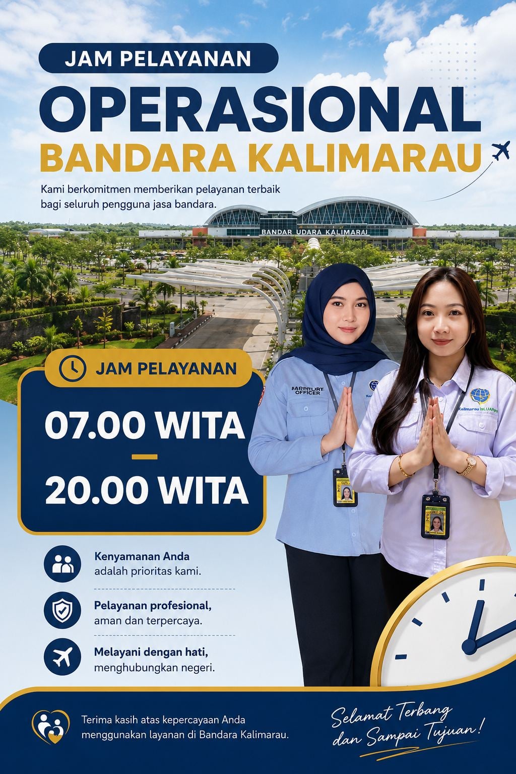 Jam Pelayanan Operasional Bandara Kalimarau pukul 07.00 sampai 20.00 WITA