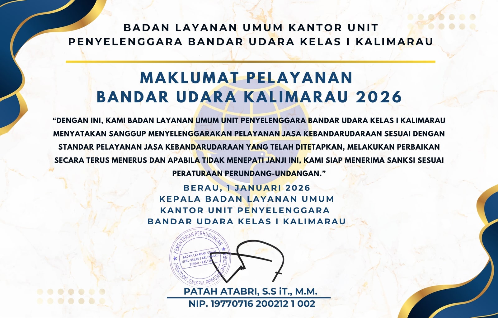 Maklumat Pelayanan Bandar Udara Kalimarau