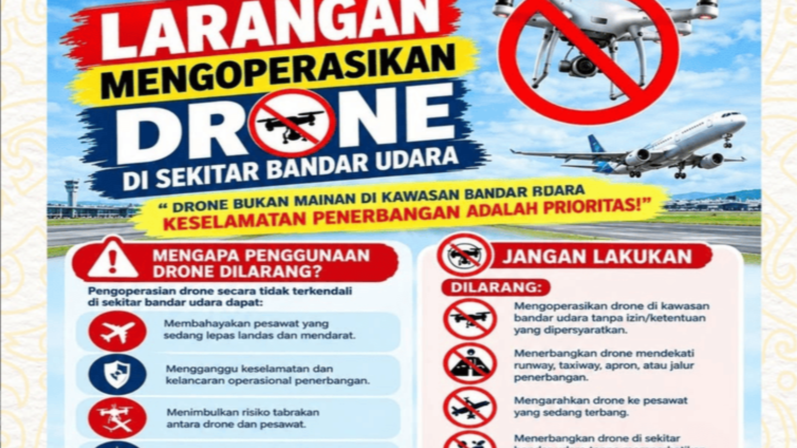 LARANGAN MENGOPERASIKAN DRONE DI SEKITAR BANDAR UDARA !